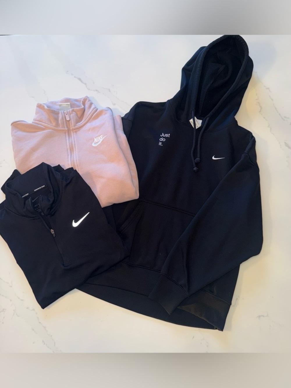 Nike Bundle: Black Hoodie - Black Quarter Zip- Pink Quarter-Zip